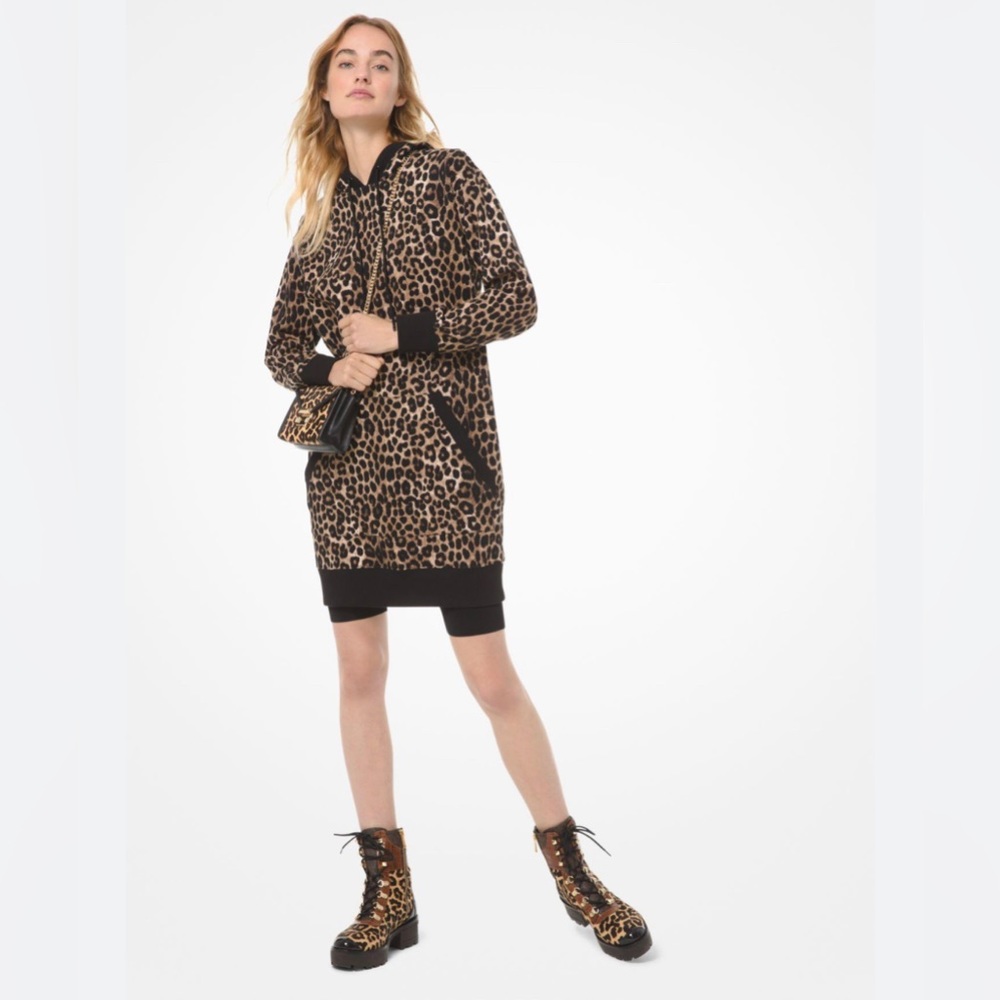 Michael Kors Leopard-print Cotton-terry Hoodie Dress XS (NO TAG)
